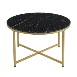 Nimara Ashley sofabord Ø80 cm i sort marmorlook med guld krydsben* Sofaborde