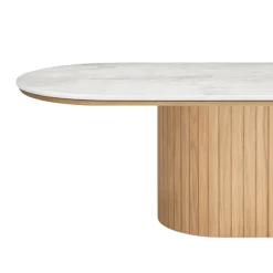 Nimara Bobby - Oval sofabord med lys beige stenbordplade og fod i eg 120x55x45 cm* Sofaborde