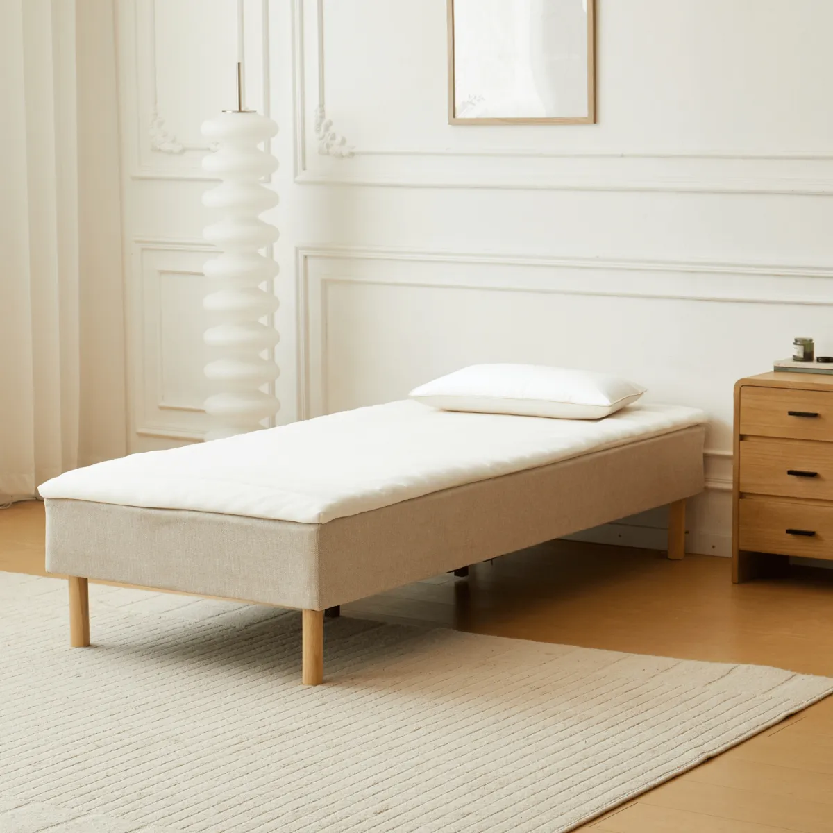 Nimara Boxmadras seng i beige 90x200 cm med 4 cm topmadras i PU-skum ekskl. ben* Boxmadrasser|Alle Senge