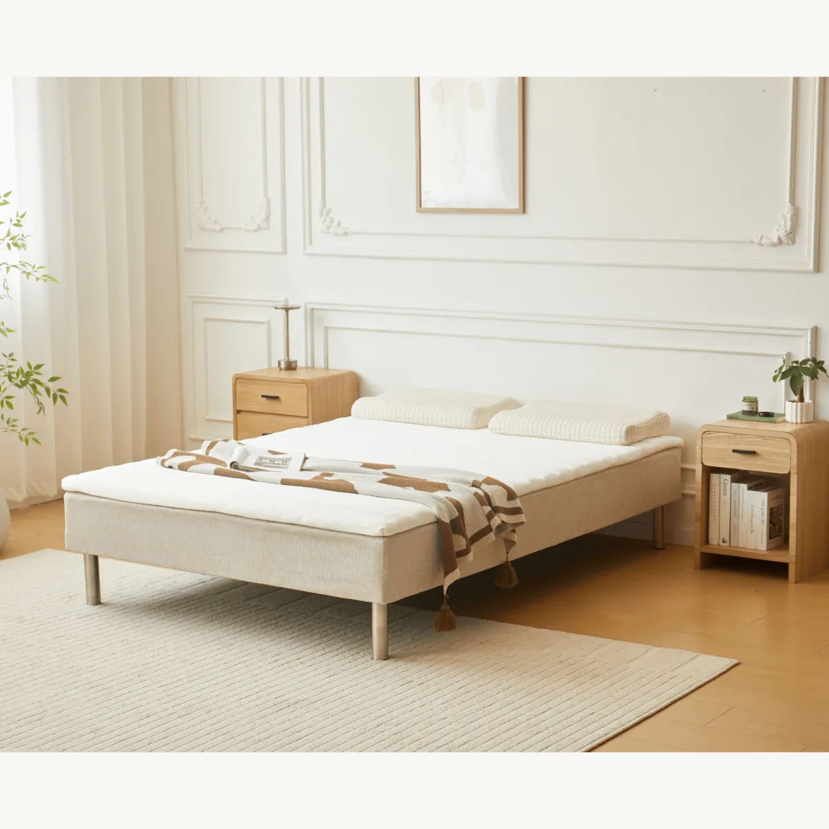 Nimara Boxmadras seng i beige 140x200 cm med 4 cm topmadras i PU-skum ekskl. ben* Boxmadrasser|Alle Senge