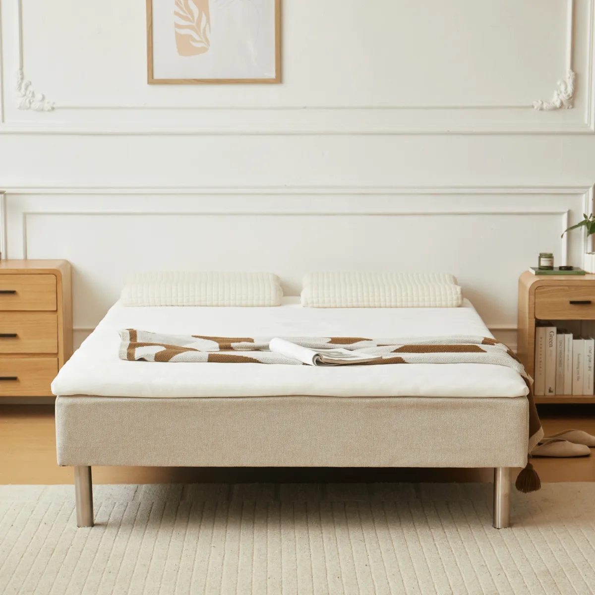 Nimara Boxmadras seng i beige 140x200 cm med 4 cm topmadras i PU-skum ekskl. ben* Boxmadrasser|Alle Senge
