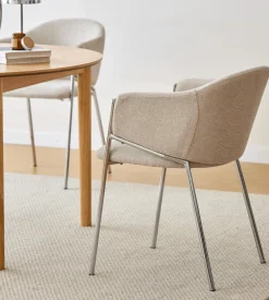 Nimara Carolina spisebordsstol i beige tekstil med chrome ben* Spisebordsstole