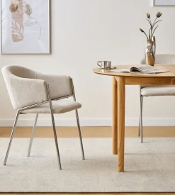 Nimara Carolina spisebordsstol i beige tekstil med chrome ben* Spisebordsstole