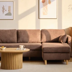 Nimara Ellis - Højrevendt og venstrevendt vendbar chaiselong sofa brun fløjl - L: 215 x D: 82 x H: 78 cm* Sofaer