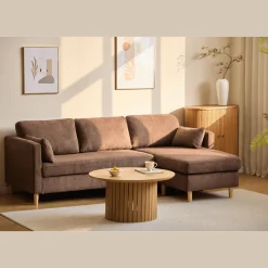 Nimara Ellis - Højrevendt og venstrevendt vendbar chaiselong sofa brun fløjl - L: 215 x D: 82 x H: 78 cm* Sofaer