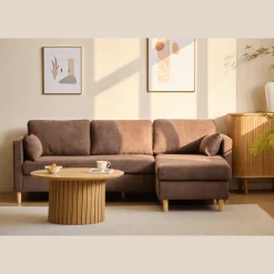 Nimara Ellis - Højrevendt og venstrevendt vendbar chaiselong sofa brun fløjl - L: 215 x D: 82 x H: 78 cm* Sofaer