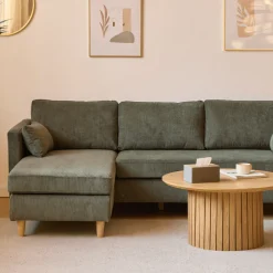 Nimara Ellis - Højrevendt og venstrevendt vendbar chaiselong sofa grøn fløjl - L: 215 x D: 82 x H: 78 cm* Sofaer