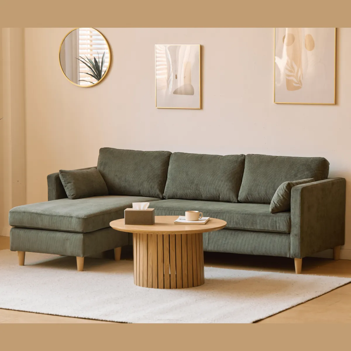 Nimara Ellis - Højrevendt og venstrevendt vendbar chaiselong sofa grøn fløjl - L: 215 x D: 82 x H: 78 cm* Sofaer