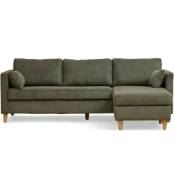 Nimara Ellis - Højrevendt og venstrevendt vendbar chaiselong sofa grøn fløjl - L: 215 x D: 82 x H: 78 cm* Sofaer