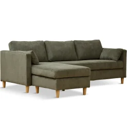 Nimara Ellis - Højrevendt og venstrevendt vendbar chaiselong sofa grøn fløjl - L: 215 x D: 82 x H: 78 cm* Sofaer