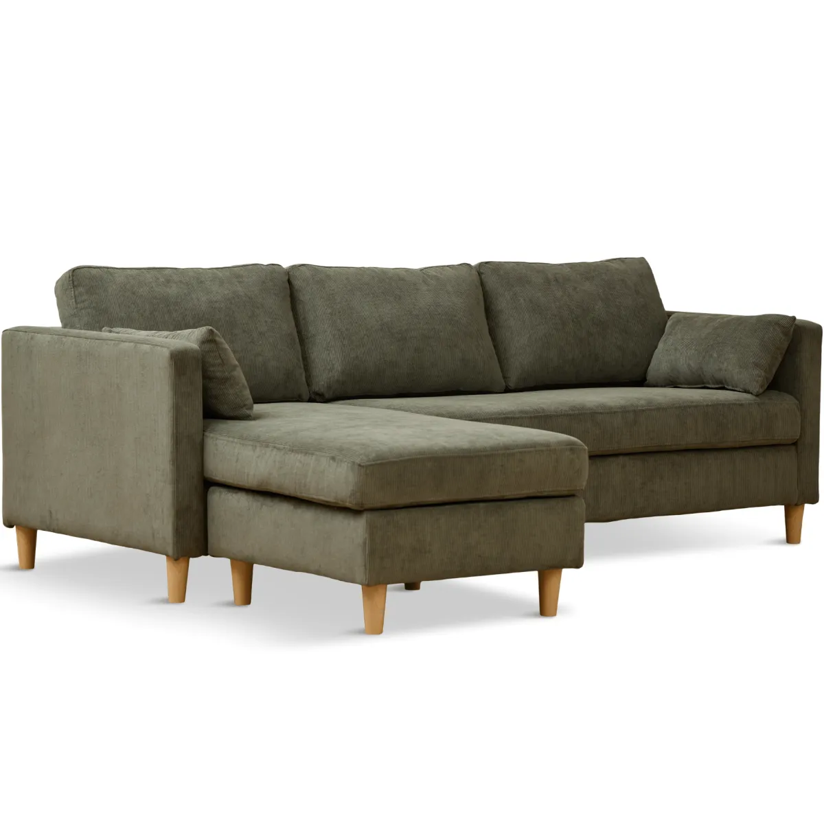 Nimara Ellis - Højrevendt og venstrevendt vendbar chaiselong sofa grøn fløjl - L: 215 x D: 82 x H: 78 cm* Sofaer