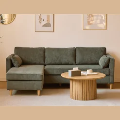 Nimara Ellis - Højrevendt og venstrevendt vendbar chaiselong sofa grøn fløjl - L: 215 x D: 82 x H: 78 cm* Sofaer