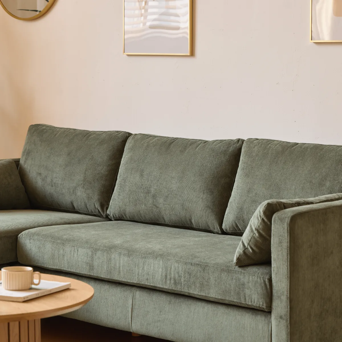 Nimara Ellis - Højrevendt og venstrevendt vendbar chaiselong sofa grøn fløjl - L: 215 x D: 82 x H: 78 cm* Sofaer