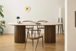 Nimara Enzo ovalt spisebord med stenbordplade i beige og lamelfod i røget eg 220x100x76 cm* Spiseborde