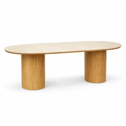 Nimara Enzo ovalt spisebord med stenbordplade i beige og lamelfod i eg 220x100x76 cm* Spiseborde