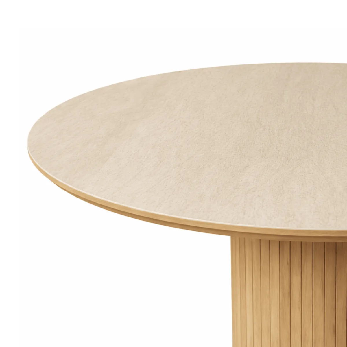 Nimara Enzo rundt spisebord med bordplade i beige sten og lamelfod i egetræ Ø120 cm* Spiseborde