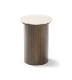 Nimara Enzo sidebord i stenbordplade med røget eg lamelfod Ø40 cm* Hjørneborde & Sengeborde|Hjørneborde & Sengeborde
