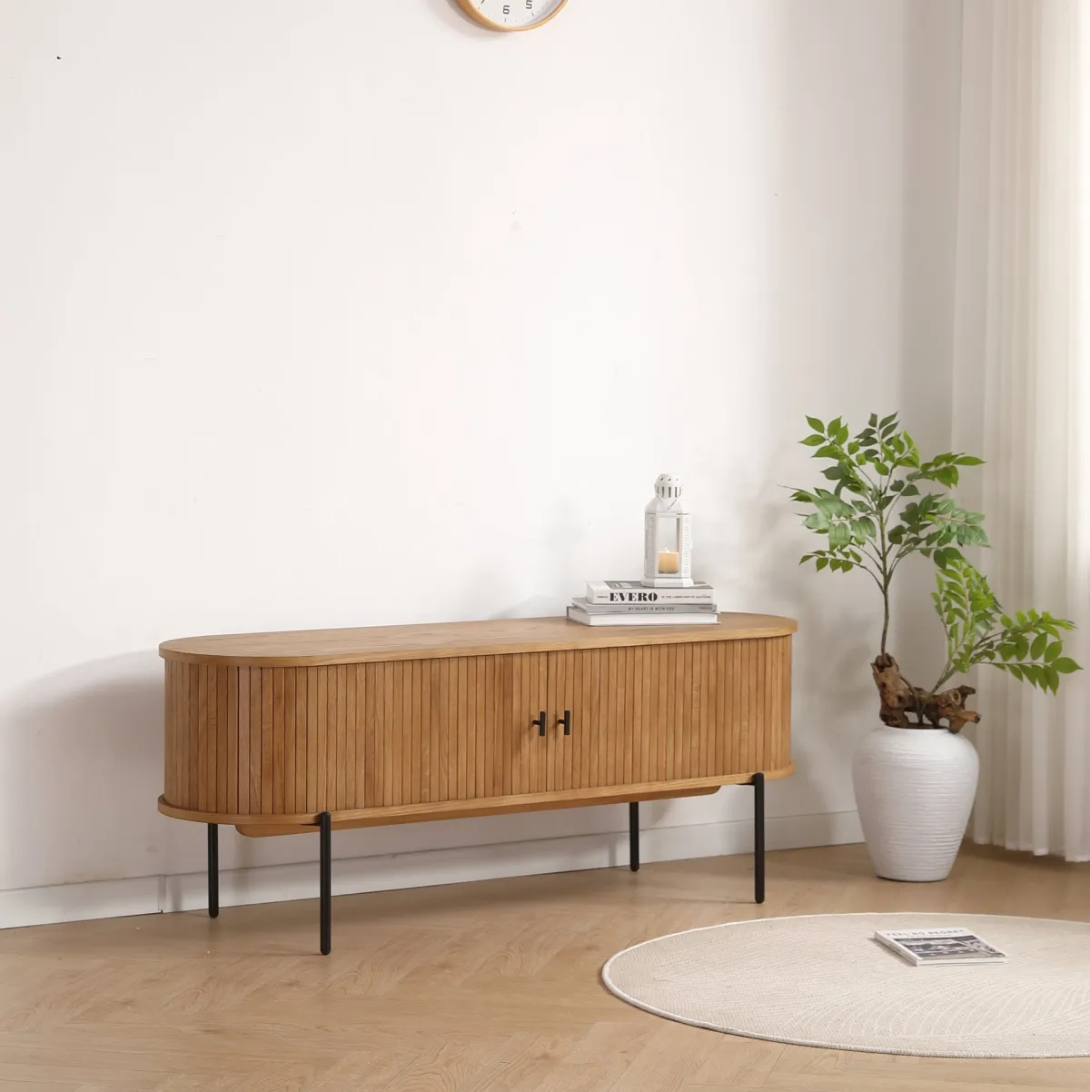 Nimara Florence jalousi tv-bord med lameller i eg 138x40x55 cm* Kommoder & Skænke|Tv Borde