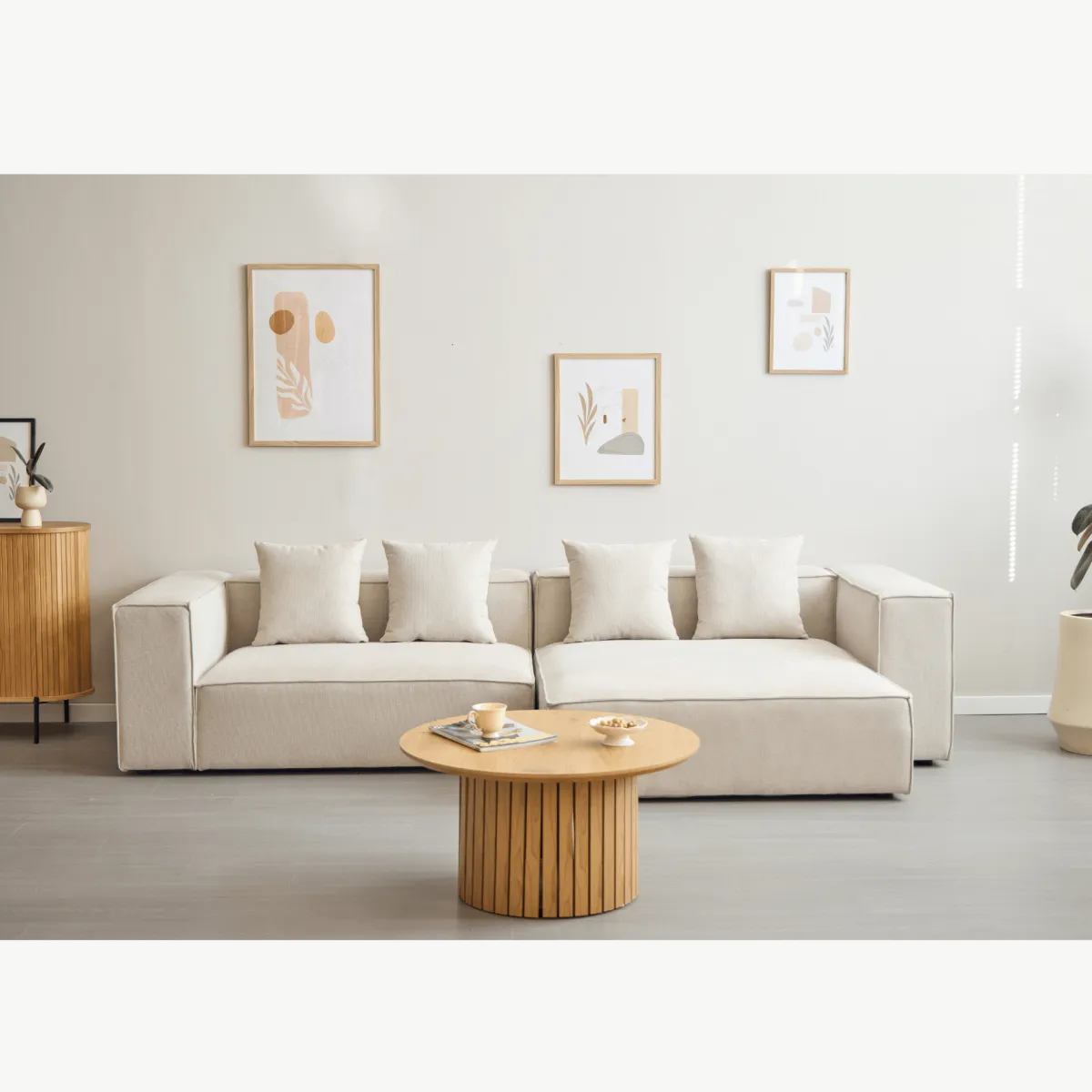 Nimara Hailey - Højrevendt chaiselong modulsofa i beige med 2 moduler L: 294 X D: 148 X H: 65 cm* Sofaer