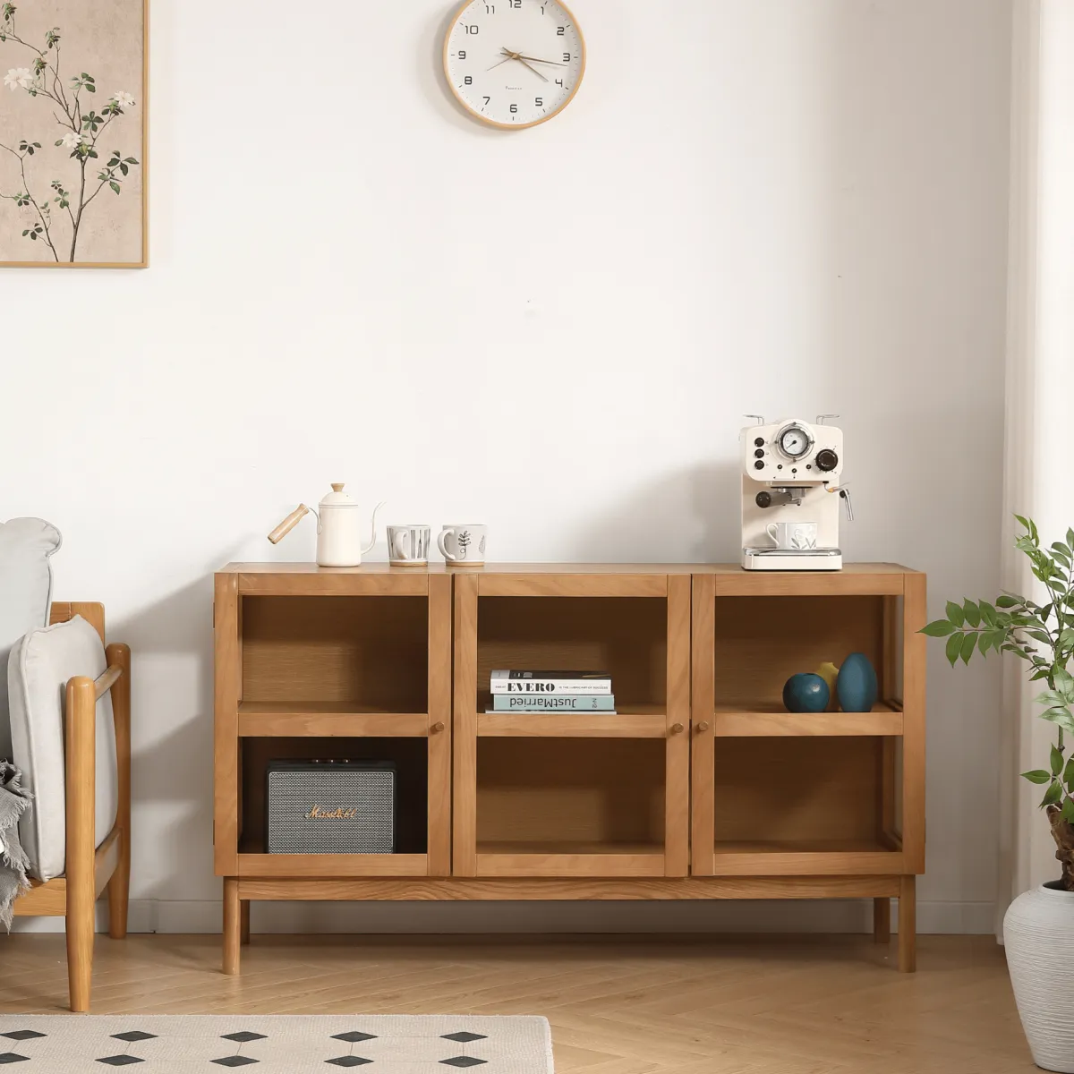 Nimara Havana egetræ glas skænk/vitrineskab med 3 låger - 80x40x140 cm* Vitrineskabe|Kommoder & Skænke