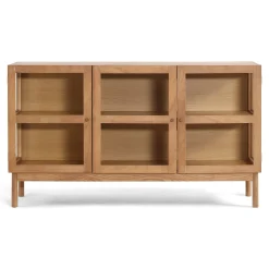 Nimara Havana egetræ glas skænk/vitrineskab med 3 låger - 80x40x140 cm* Vitrineskabe|Kommoder & Skænke