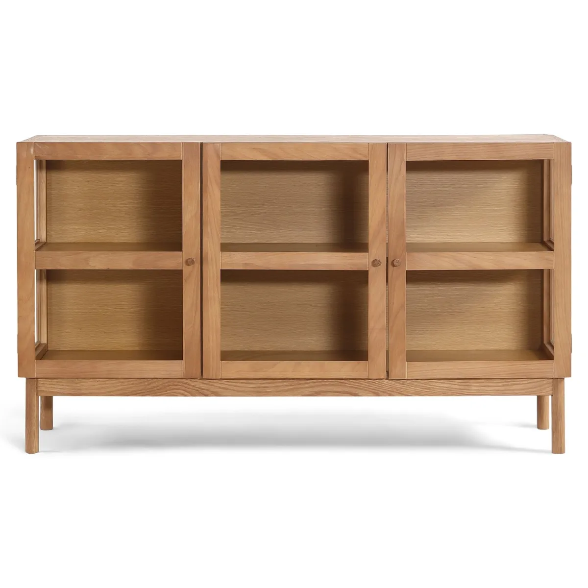 Nimara Havana egetræ glas skænk/vitrineskab med 3 låger - 80x40x140 cm* Vitrineskabe|Kommoder & Skænke
