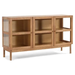Nimara Havana egetræ glas skænk/vitrineskab med 3 låger - 80x40x140 cm* Vitrineskabe|Kommoder & Skænke