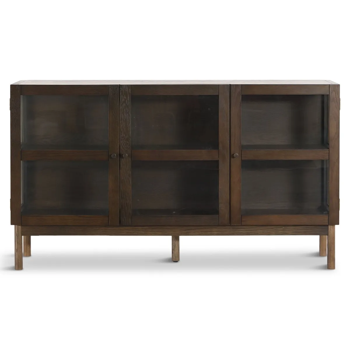 Nimara Havana egetræ glas skænk/vitrineskab i røget eg med 3 låger - 80x40x140 cm* Vitrineskabe|Vitrineskabe
