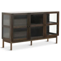 Nimara Havana egetræ glas skænk/vitrineskab i røget eg med 3 låger - 80x40x140 cm* Vitrineskabe|Vitrineskabe