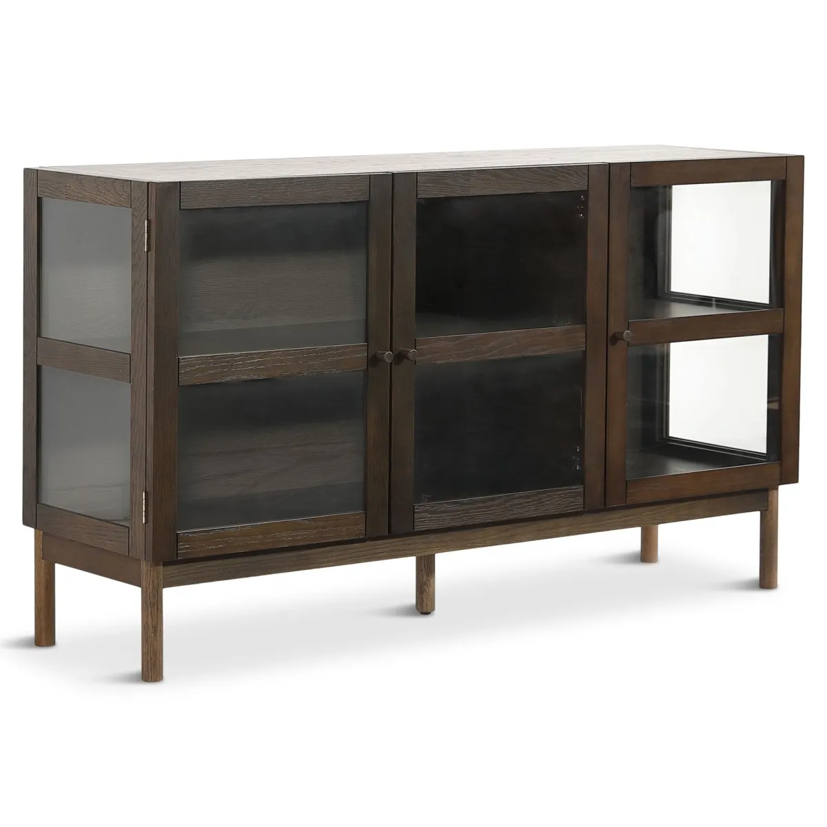 Nimara Havana egetræ glas skænk/vitrineskab i røget eg med 3 låger - 80x40x140 cm* Vitrineskabe|Vitrineskabe