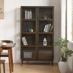 Nimara Havana egetræ vitrineskab i røget eg med 2 låger -180x40x100 cm* Vitrineskabe|Vitrineskabe