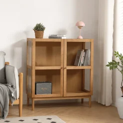 Nimara Havana egetræ vitrineskab med 2 låger -110x40x100 cm* Vitrineskabe|Vitrineskabe