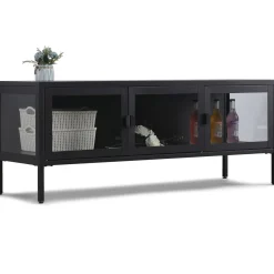 Nimara Herman TV bord - Sort metal/glas - 130x40x50 cm* Tv Borde|Tv Borde