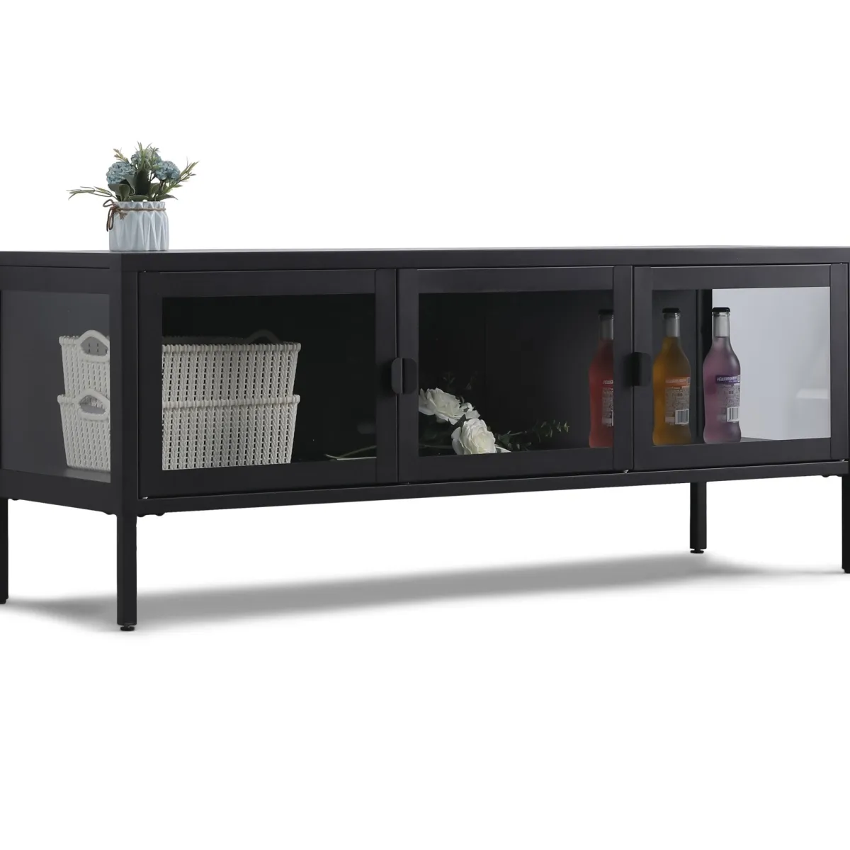 Nimara Herman TV bord - Sort metal/glas - 130x40x50 cm* Tv Borde|Tv Borde