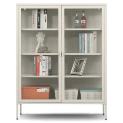 Nimara Herman Vitrineskab - Beige metal/glas - 110x40x140 cm* Vitrineskabe|Vitrineskabe