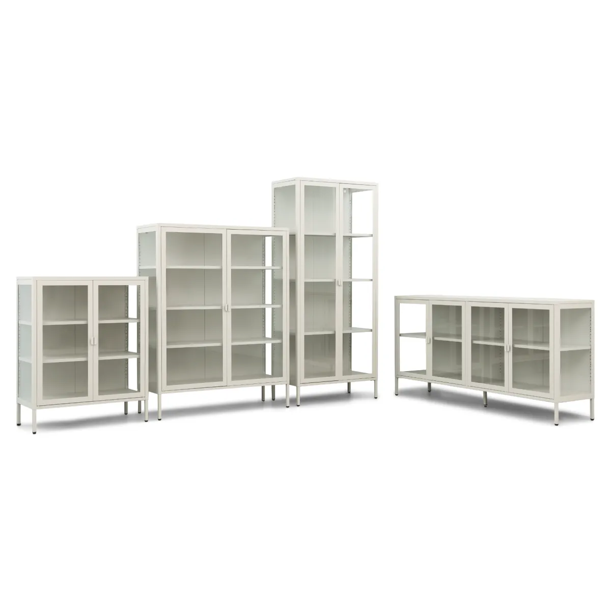 Nimara Herman Vitrineskab - Beige metal/glas - 110x40x140 cm* Vitrineskabe|Vitrineskabe
