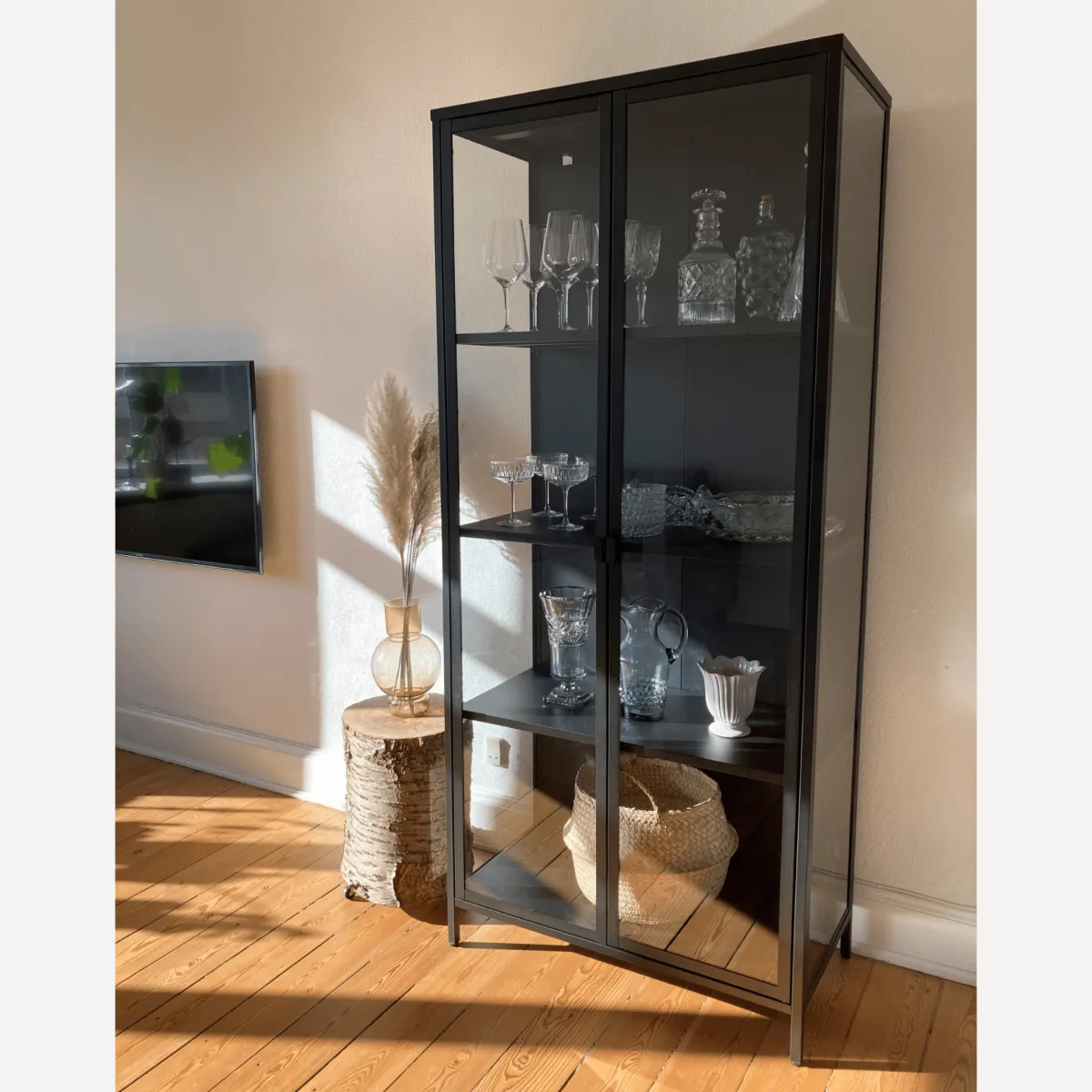 Nimara Herman Vitrineskab - Sort metal/glas - 80x40x180 cm* Vitrineskabe|Vitrineskabe