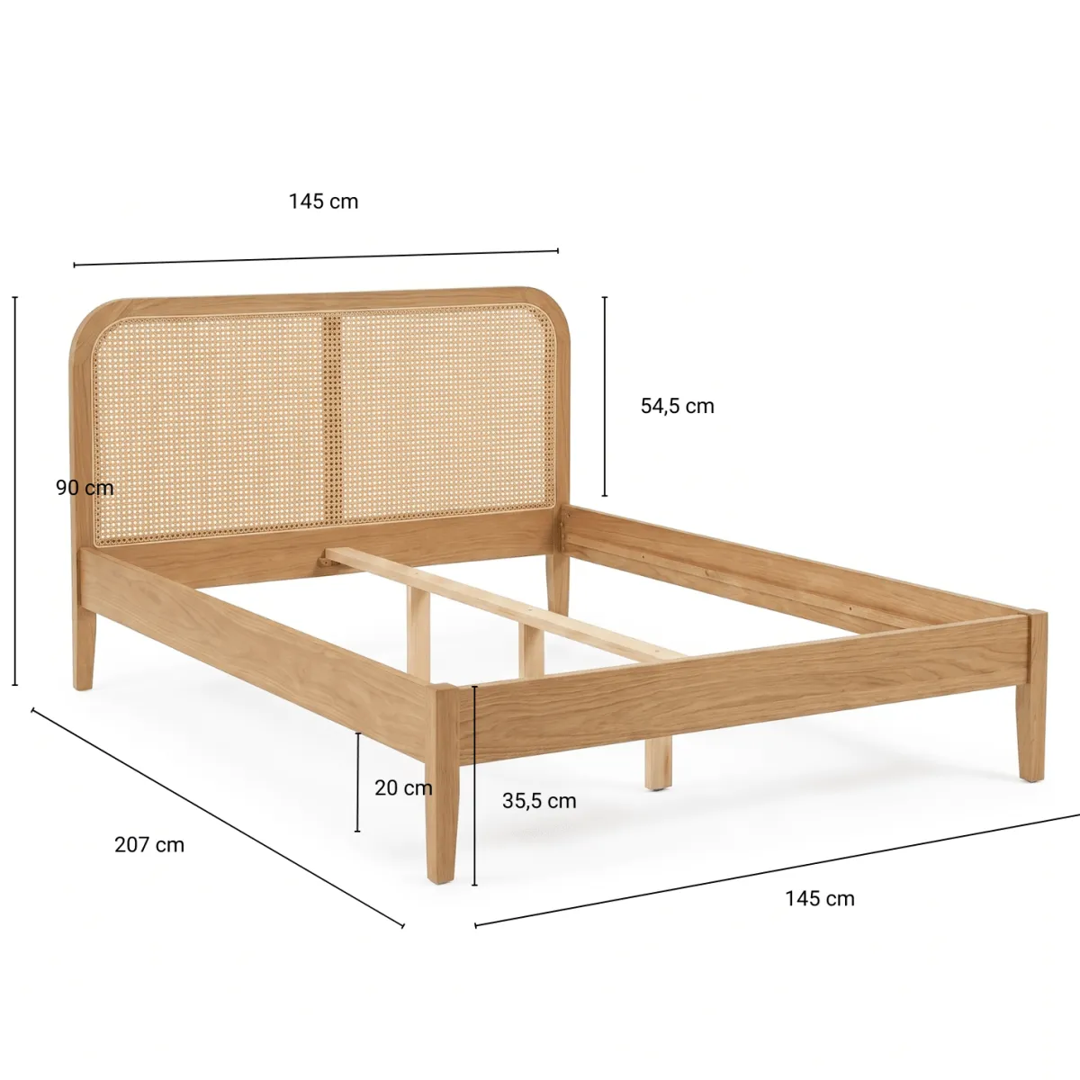 Nimara Jamie sengeramme i eg med sengegavl i rattan flet 140x200 cm* Sengerammer|Alle Senge