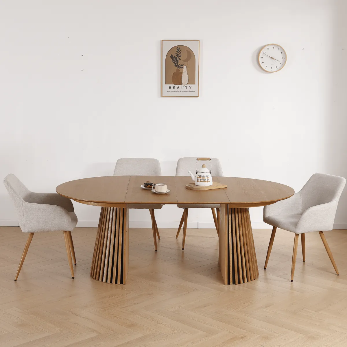 Nimara Jenna spisebordstol - beige tekstil med egelook* Spisebordsstole