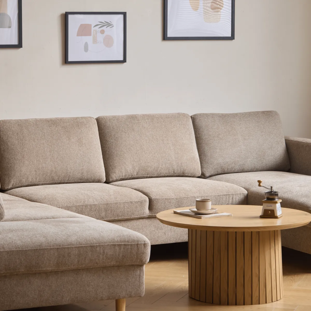 Nimara Jennifer højrevendt u-sofa i sand med chaiselong - L: 300 x D: 208 x H: 82 cm* Sofaer