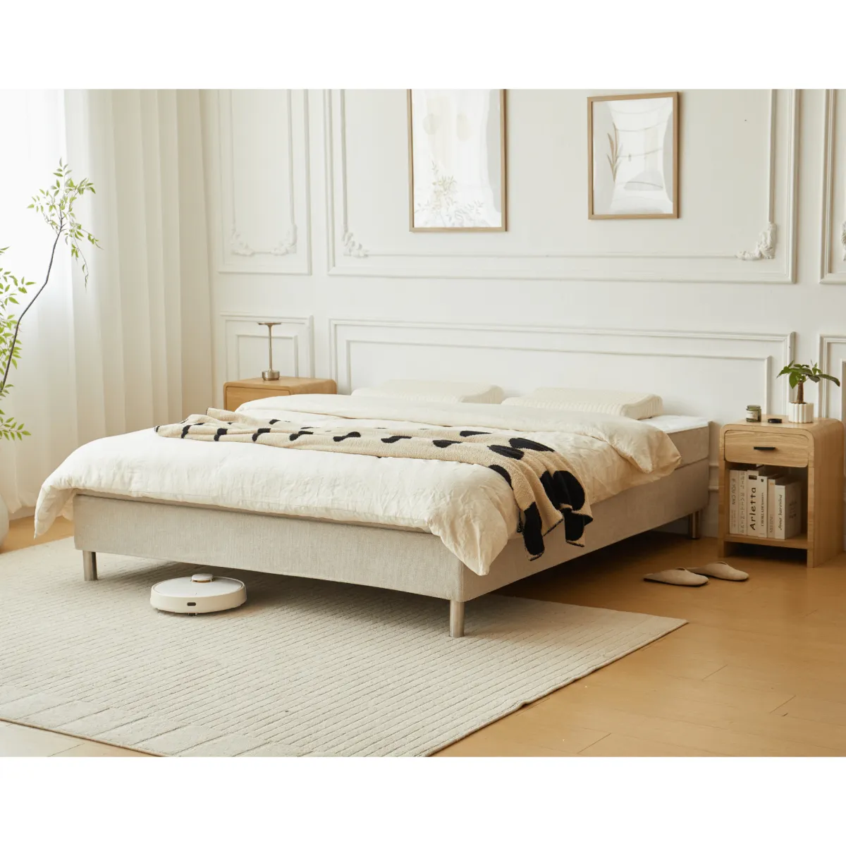 Nimara Kontinentalseng i beige 180x200 cm med 4 cm topmadras i PU-skum inkl. chrome ben* Alle Senge|Kontinentalsenge