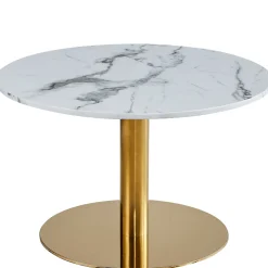 Nimara Lazio rundt sofabord i hvid marmor look med guld/messing ben Ø70 cm* Sofaborde