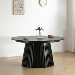Nimara Lewis - Lamel rundt Spisebord I sort Egefiner med udtræk 150/190/230 CM - 2x tillægsplader medfølger* Spiseborde