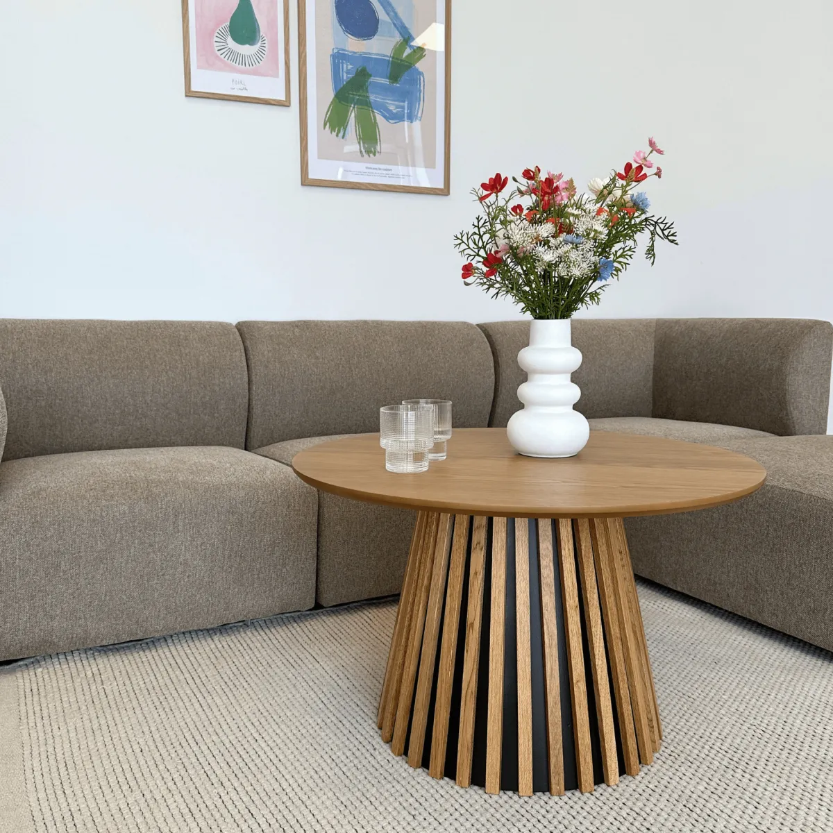 Nimara Lewis lamel sofabord naturlig egelook Ø70 cm* Sofaborde