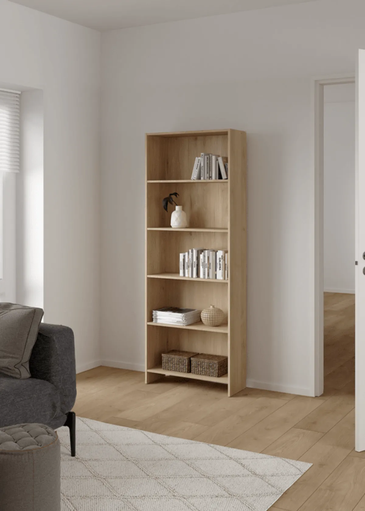 Nimara Maddie reol med 5 hylder i eg 175,5x66x25,5 cm* Reoler|Opbevaring Til Stuen