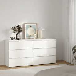 Nimara Maise kommode H:70 x B:138 x B:41 cm med 6 skuffer i hvid* Kommoder|Kommoder