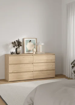 Nimara Maise kommode H:70 x B:138 x B:41 cm med 6 skuffer i egelook* Kommoder|Kommoder