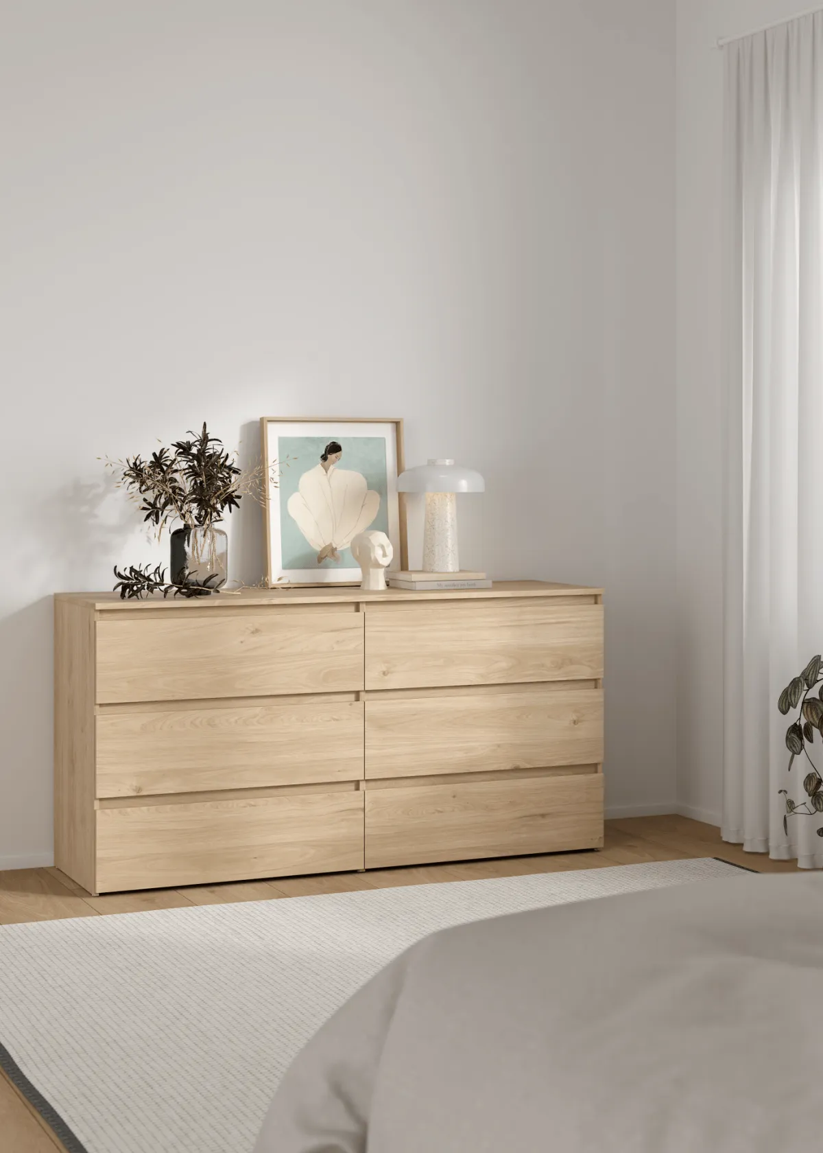 Nimara Maise kommode H:70 x B:138 x B:41 cm med 6 skuffer i egelook* Kommoder|Kommoder