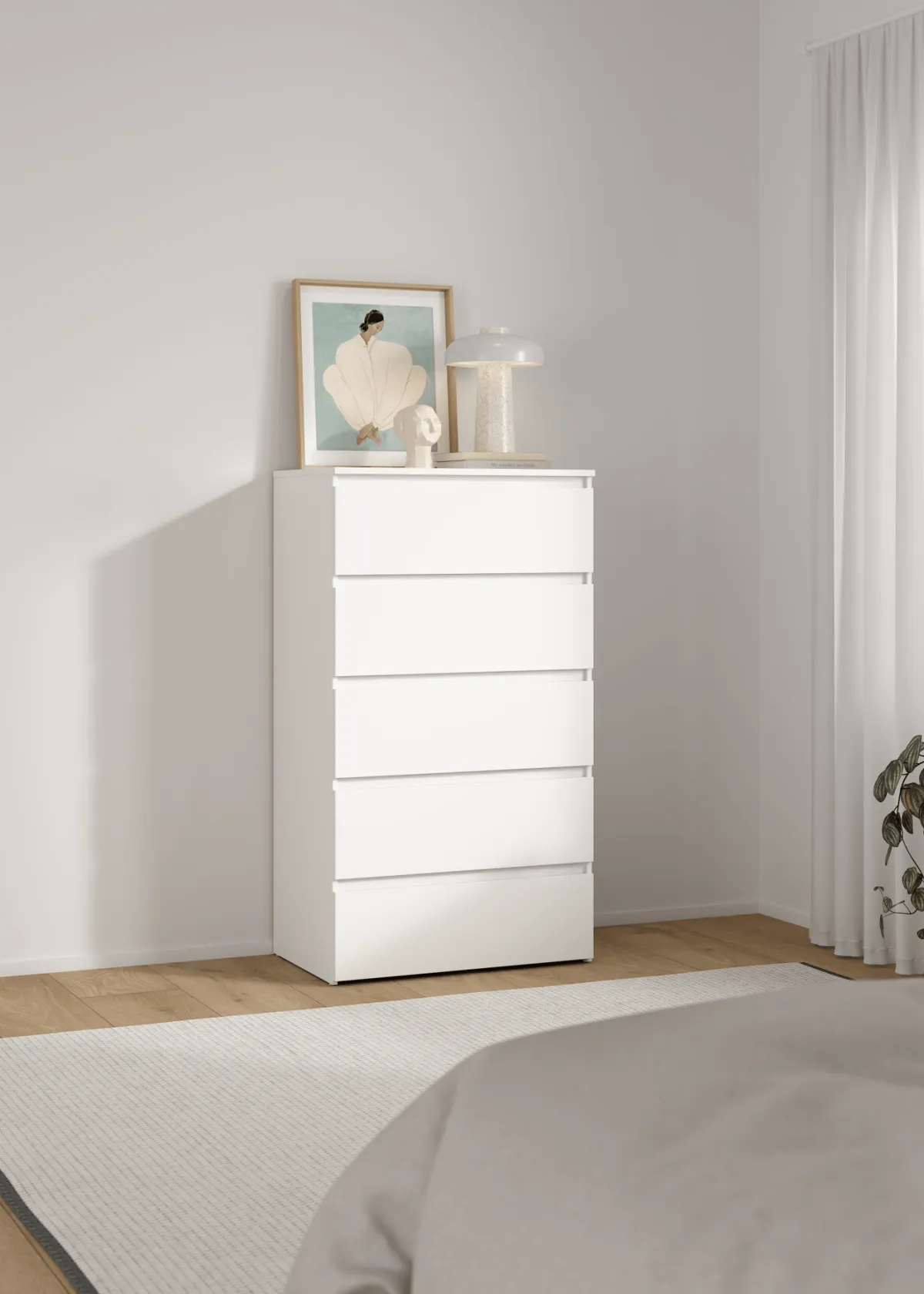 Nimara Maise kommode H:114 x B:65 x D:41 cm med 5 skuffer i hvid* Kommoder|Kommoder