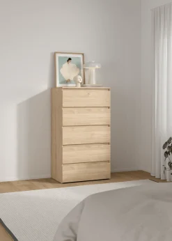 Nimara Maise kommode H:114 x B:65 x D:41 cm med 5 skuffer i egelook* Kommoder|Kommoder